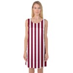 Vertical Stripes - White and Burgundy Red Sleeveless Satin Nightdress