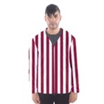 Vertical Stripes - White and Burgundy Red Hooded Wind Breaker (Men)