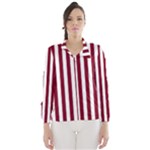 Vertical Stripes - White and Burgundy Red Wind Breaker (Women)
