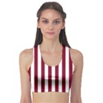 Vertical Stripes - White and Burgundy Red Women s Sports Bra