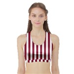 Vertical Stripes - White and Burgundy Red Women s Sports Bra with Border