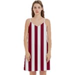 Vertical Stripes - White and Burgundy Red Women s Reversible Sports Bra with Border