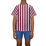 Vertical Stripes - White and Burgundy Red Kid s Short Sleeve Swimwear