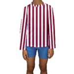 Vertical Stripes - White and Burgundy Red Kid s Long Sleeve Swimwear