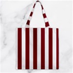 Vertical Stripes - White and Burgundy Red Zipper Grocery Tote Bag