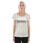 Vertical Stripes - White and Pearl Brown Women s Cap Sleeve Top