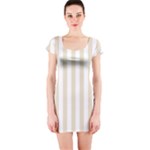 Vertical Stripes - White and Pearl Brown Short Sleeve Bodycon Dress