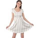 Vertical Stripes - White and Pearl Brown Cap Sleeve Dress