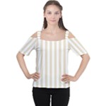 Vertical Stripes - White and Pearl Brown Women s Cutout Shoulder Tee