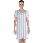 Vertical Stripes - White and Pearl Brown Short Sleeve Nightdress