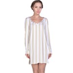 Vertical Stripes - White and Pearl Brown Long Sleeve Nightdress