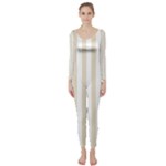 Vertical Stripes - White and Pearl Brown Long Sleeve Catsuit