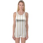 Vertical Stripes - White and Pearl Brown One Piece Boyleg Swimsuit