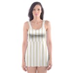 Vertical Stripes - White and Pearl Brown Skater Dress Swimsuit