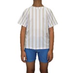 Vertical Stripes - White and Pearl Brown Kid s Short Sleeve Swimwear