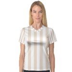 Vertical Stripes - White and Almond Brown Women s V-Neck Sport Mesh Tee