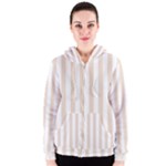 Vertical Stripes - White and Almond Brown Women s Zipper Hoodie