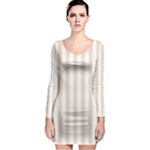 Vertical Stripes - White and Almond Brown Long Sleeve Bodycon Dress
