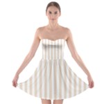 Vertical Stripes - White and Almond Brown Strapless Bra Top Dress