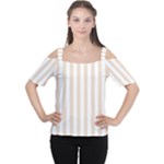 Vertical Stripes - White and Almond Brown Women s Cutout Shoulder Tee