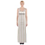 Vertical Stripes - White and Almond Brown Maxi Thigh Split Dress