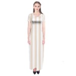 Vertical Stripes - White and Almond Brown Short Sleeve Maxi Dress