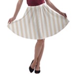 Vertical Stripes - White and Almond Brown A-line Skater Skirt