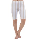 Vertical Stripes - White and Almond Brown Cropped Leggings