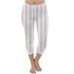 Vertical Stripes - White and Almond Brown Capri Winter Leggings