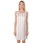 Vertical Stripes - White and Almond Brown Sleeveless Satin Nightdress