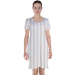 Vertical Stripes - White and Almond Brown Short Sleeve Nightdress