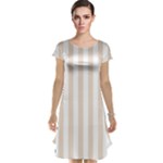 Vertical Stripes - White and Almond Brown Cap Sleeve Nightdress