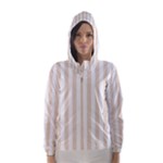 Vertical Stripes - White and Almond Brown Hooded Wind Breaker (Women)
