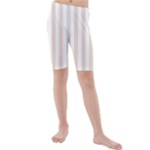 Vertical Stripes - White and Almond Brown Kid s Mid Length Swim Shorts