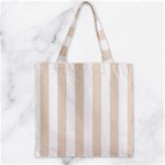 Vertical Stripes - White and Almond Brown Zipper Grocery Tote Bag