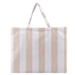 Vertical Stripes - White and Almond Brown Zipper Large Tote Bag