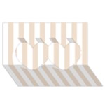 Vertical Stripes - White and Almond Brown Twin Hearts 3D Greeting Card (8x4)