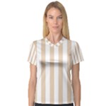 Vertical Stripes - White and Pastel Brown Women s V-Neck Sport Mesh Tee