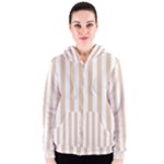 Vertical Stripes - White and Pastel Brown Women s Zipper Hoodie