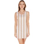 Vertical Stripes - White and Pastel Brown Bodycon Dress