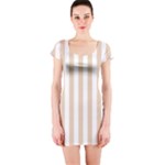 Vertical Stripes - White and Pastel Brown Short Sleeve Bodycon Dress