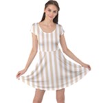 Vertical Stripes - White and Pastel Brown Cap Sleeve Dress