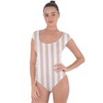 Vertical Stripes - White and Pastel Brown Short Sleeve Leotard (Ladies)