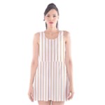Vertical Stripes - White and Pastel Brown Scoop Neck Skater Dress