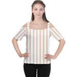 Vertical Stripes - White and Pastel Brown Women s Cutout Shoulder Tee