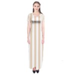 Vertical Stripes - White and Pastel Brown Short Sleeve Maxi Dress