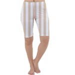 Vertical Stripes - White and Pastel Brown Cropped Leggings