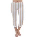 Vertical Stripes - White and Pastel Brown Capri Winter Leggings