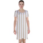 Vertical Stripes - White and Pastel Brown Short Sleeve Nightdress