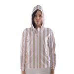 Vertical Stripes - White and Pastel Brown Hooded Wind Breaker (Women)